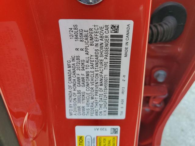 2HGFE2F57SH559071 - 2025 HONDA CIVIC SPORT Қызыл фото 13