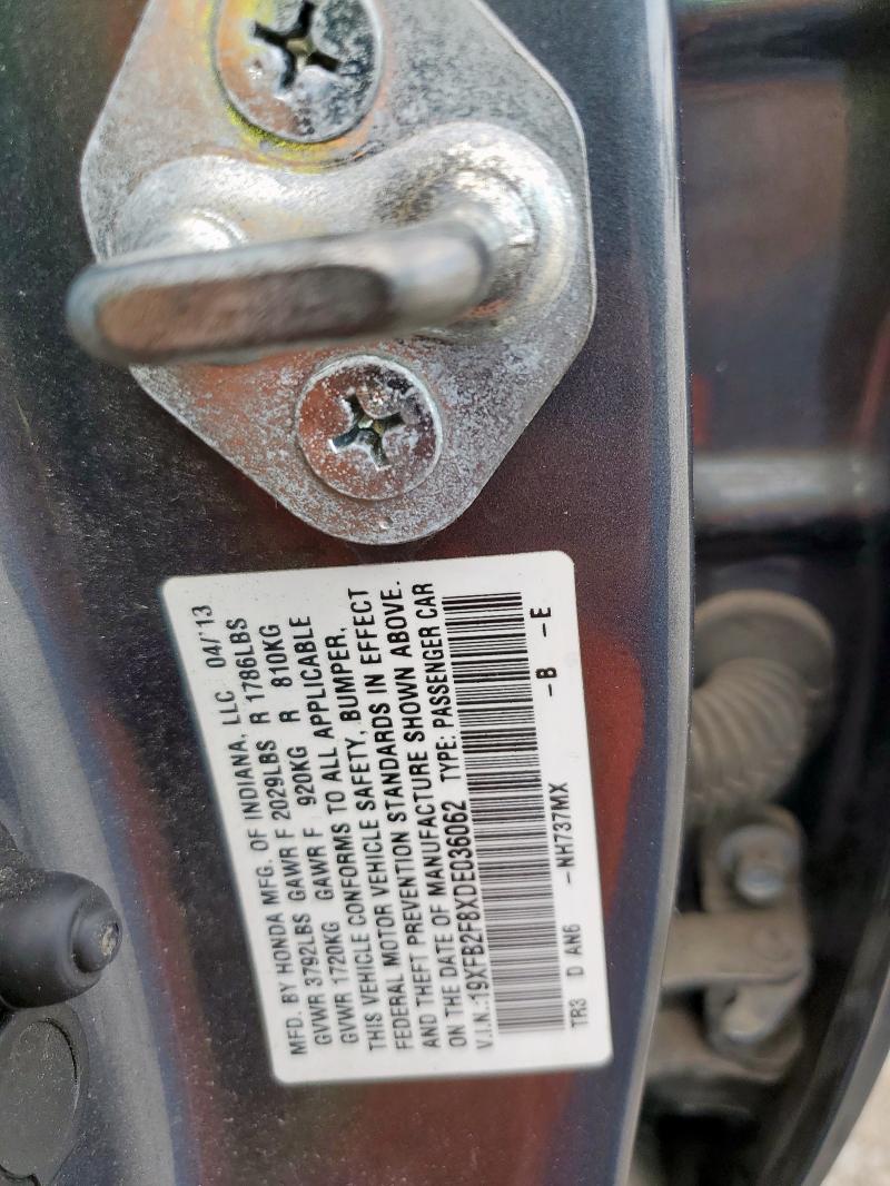 19XFB2F8XDE036062 - 2013 HONDA CIVIC EX GRAY photo 13