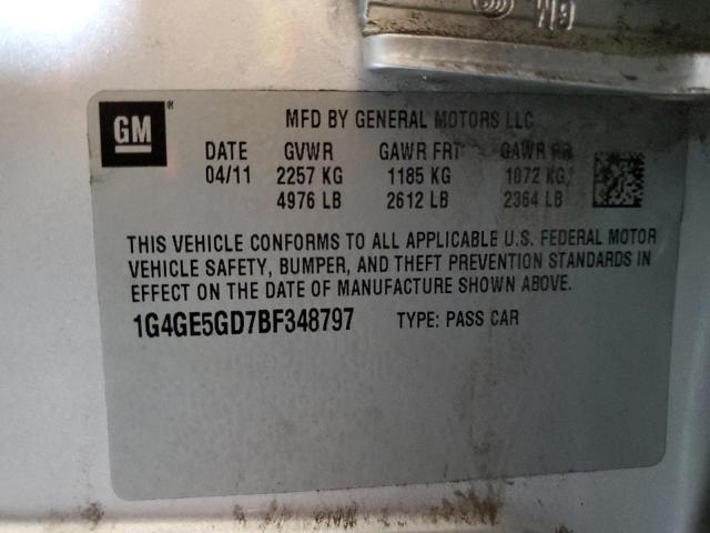 1G4GE5GD7BF348797 - 2011 BUICK LACROSSE CXS Серебристый фото 12