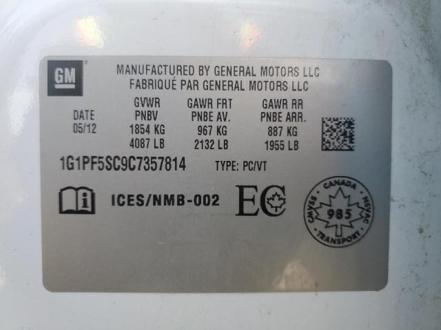 1G1PF5SC9C7357814 - 2012 CHEVROLET CRUZE LT WHITE photo 12