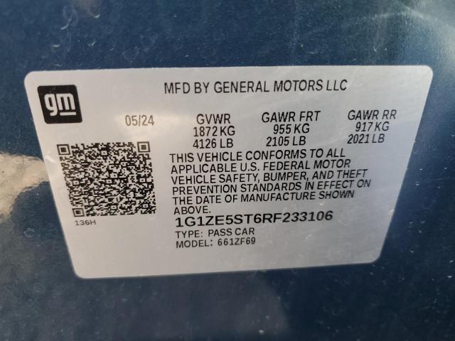 1G1ZE5ST6RF233106 - 2024 CHEVROLET MALIBU PREMIER BLUE photo 12