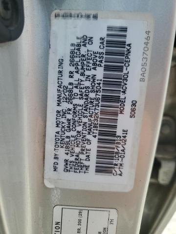 4T1BE32K73U675041 - 2003 TOYOTA CAMRY LE SILVER photo 12