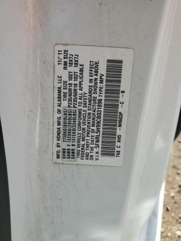 5FNRL5H99CB031896 - 2012 HONDA ODYSSEY TOURING WHITE photo 13