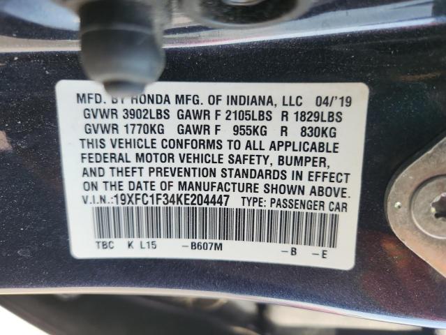 19XFC1F34KE204447 - 2019 HONDA CIVIC EX GRAY photo 13