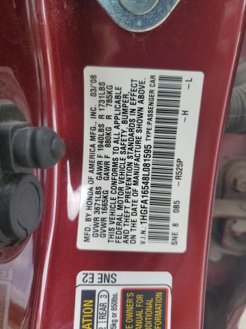 1HGFA16548L081595 - 2008 HONDA CIVIC LX Qırmızı foto 12