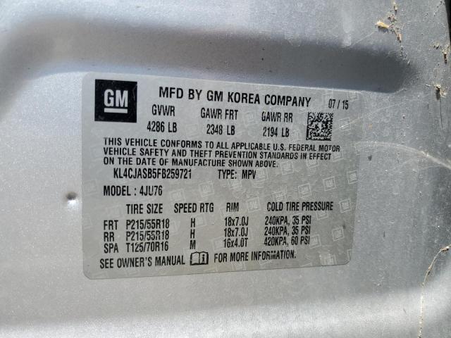 KL4CJASB5FB259721 - 2015 BUICK ENCORE 银色 照片 14