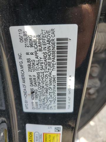 1HGCV1F51KA128401 - 2019 HONDA ACCORD EXL 黑色 照片 12