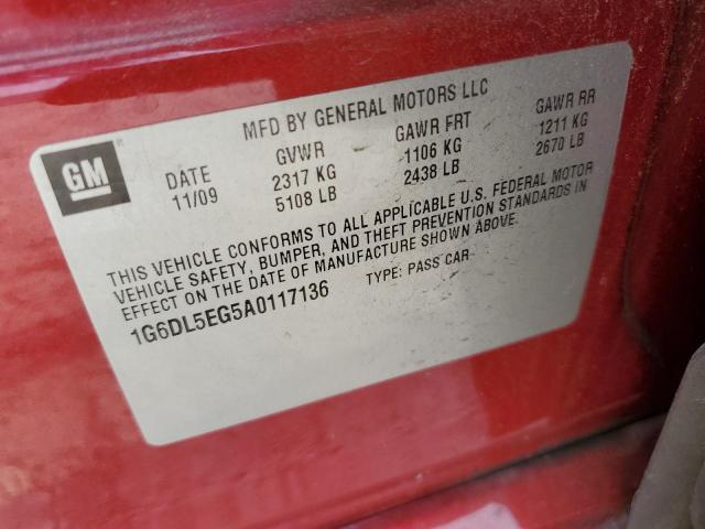 1G6DL5EG5A0117136 - 2010 CADILLAC CTS PERFORMANCE COLLECTION RED photo 12