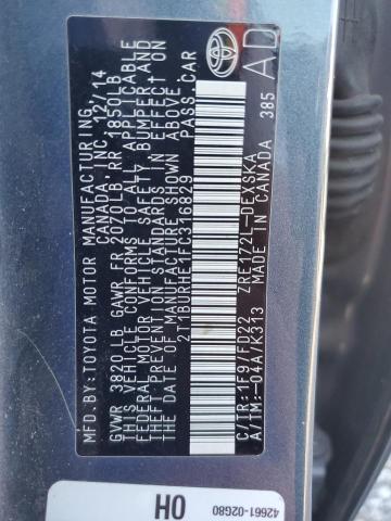 2T1BURHE1FC316829 - 2015 TOYOTA COROLLA L GRAY photo 12