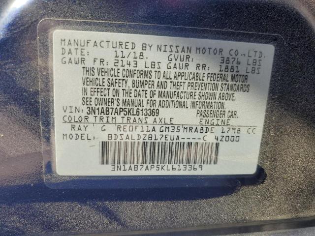 3N1AB7AP5KL613369 - 2019 NISSAN SENTRA S BLUE photo 13