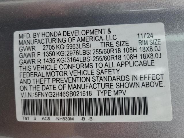 5FNYG2H46SB021618 - 2025 HONDA PILOT EXL SILVER photo 13