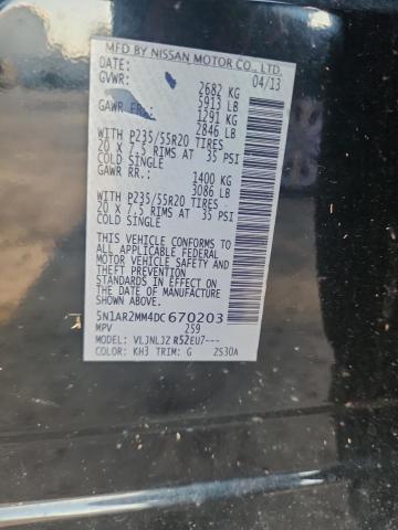 5N1AR2MM4DC670203 - 2013 NISSAN PATHFINDER S Սև լուսանկար 14