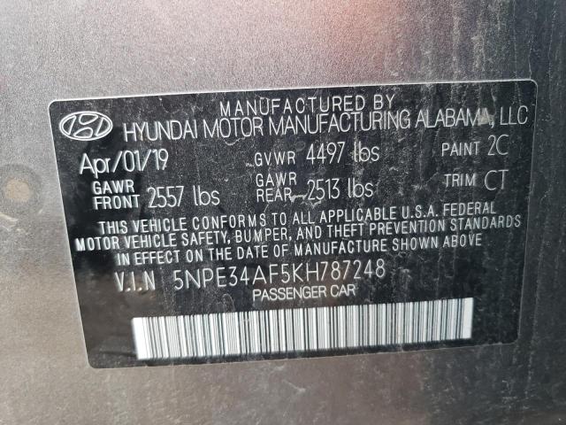 5NPE34AF5KH787248 - 2019 HYUNDAI SONATA LIMITED GRAY photo 12