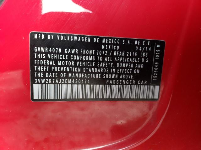 3VW2K7AJ2EM430424 - 2014 VOLKSWAGEN JETTA BASE Qırmızı foto 13