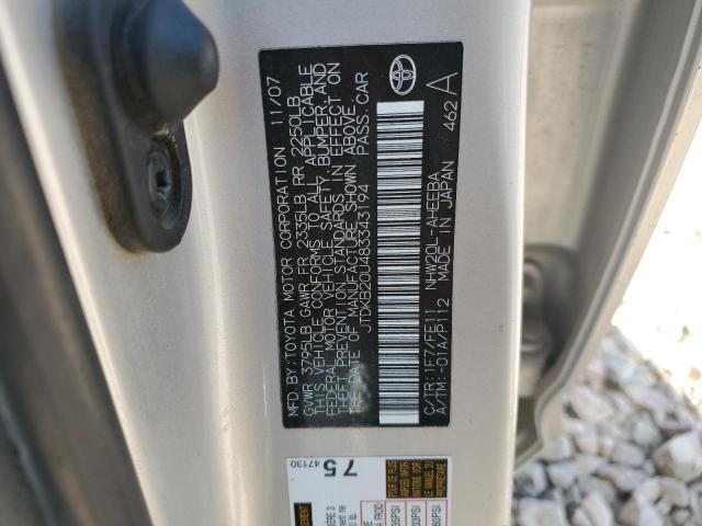 JTDKB20U483343194 - 2008 TOYOTA PRIUS SILVER photo 14