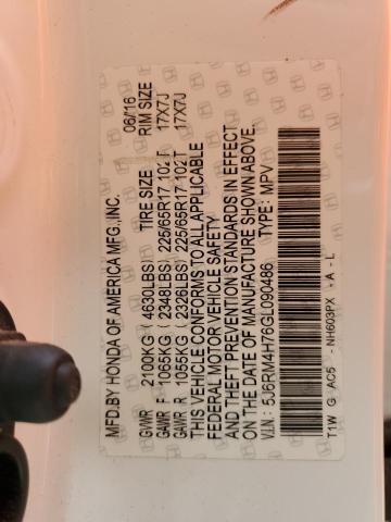 5J6RM4H76GL090486 - 2016 HONDA CR-V EXL WHITE photo 13