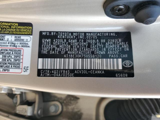 4T1BE30K75U559120 - 2005 TOYOTA CAMRY LE TAN photo 13