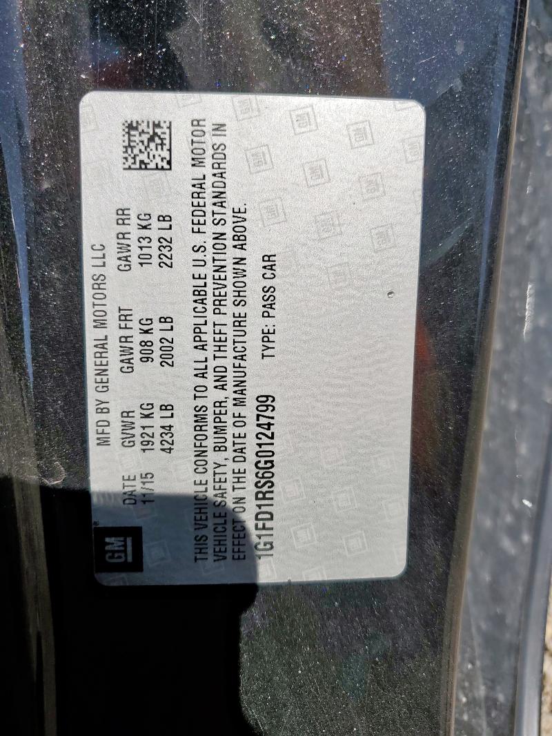 1G1FD1RS6G0124799 - 2016 CHEVROLET CAMARO LT BLACK photo 12