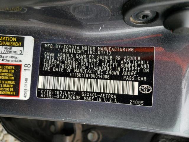 4T1BK1EB7DU014006 - 2013 TOYOTA AVALON BASE 灰色 照片 12