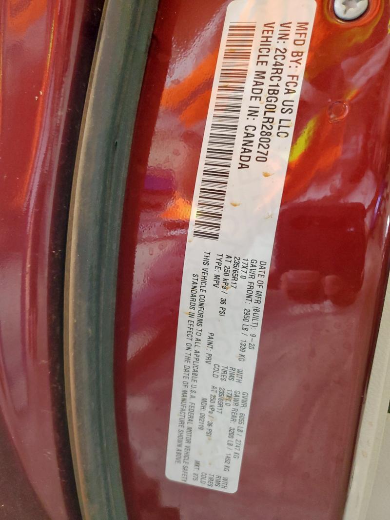 2C4RC1BG0LR280270 - 2020 CHRYSLER PACIFICA TOURING L 勃艮第红 照片 13