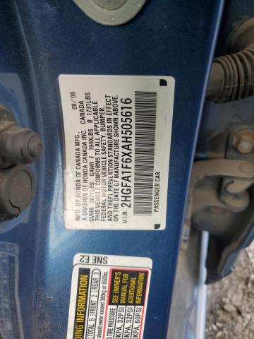 2HGFA1F6XAH505616 - 2010 HONDA CIVIC LX-S Mavi foto 12