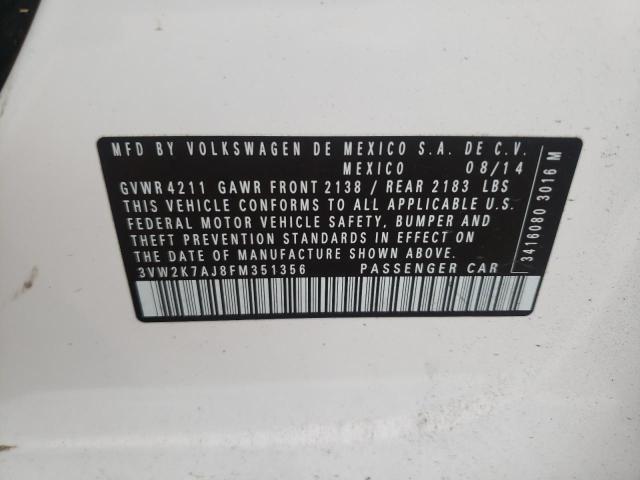 3VW2K7AJ8FM351356 - 2015 VOLKSWAGEN JETTA BASE 白色 照片 12