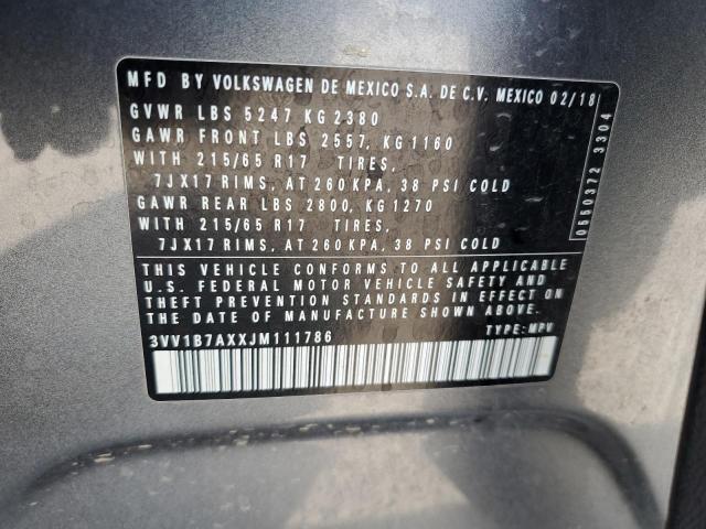 3VV1B7AXXJM111786 - 2018 VOLKSWAGEN TIGUAN S Մոխրագույն լուսանկար 13