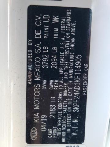 3KPF24AD1KE114905 - 2019 KIA FORTE FE Biały zdjęcie 13