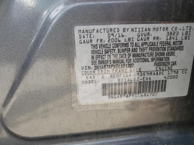 3N1AB7APXGL681707 - 2016 NISSAN SENTRA S 灰色 照片 13