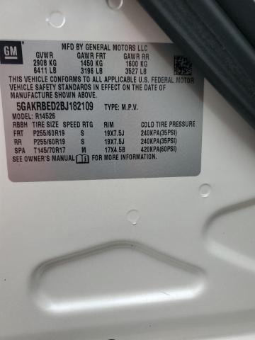 5GAKRBED2BJ182109 - 2011 BUICK ENCLAVE CXL CREAM photo 12