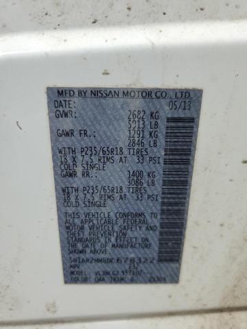 5N1AR2MM8DC678322 - 2013 NISSAN PATHFINDER S أبيض صورة 13