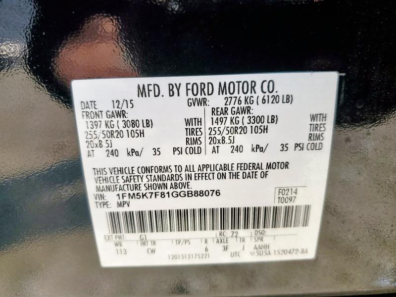 1FM5K7F81GGB88076 - 2016 FORD EXPLORER LIMITED BLACK photo 13