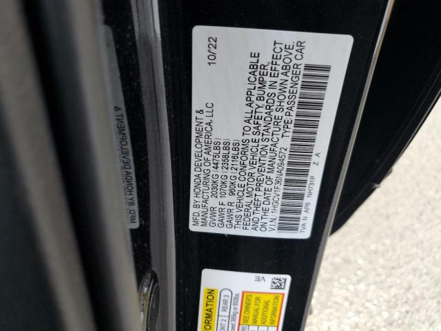 1HGCV1F36NA094572 - 2022 HONDA ACCORD SPORT შავი ფოტო 12