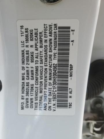 19XFC1F30HE004562 - 2017 HONDA CIVIC EX WHITE photo 12