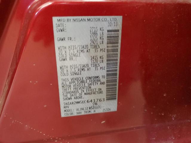 5N1AR2MM5EC641763 - 2014 NISSAN PATHFINDER S MAROON photo 13