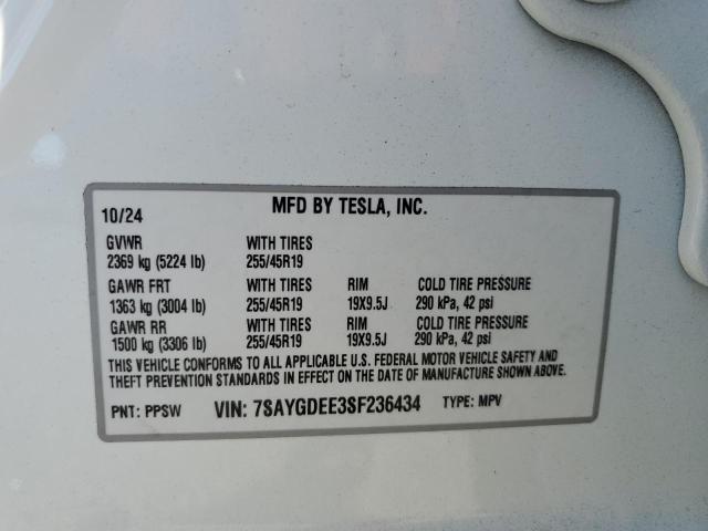 7SAYGDEE3SF236434 - 2025 TESLA MODEL Y Beyaz fotoğraf 12