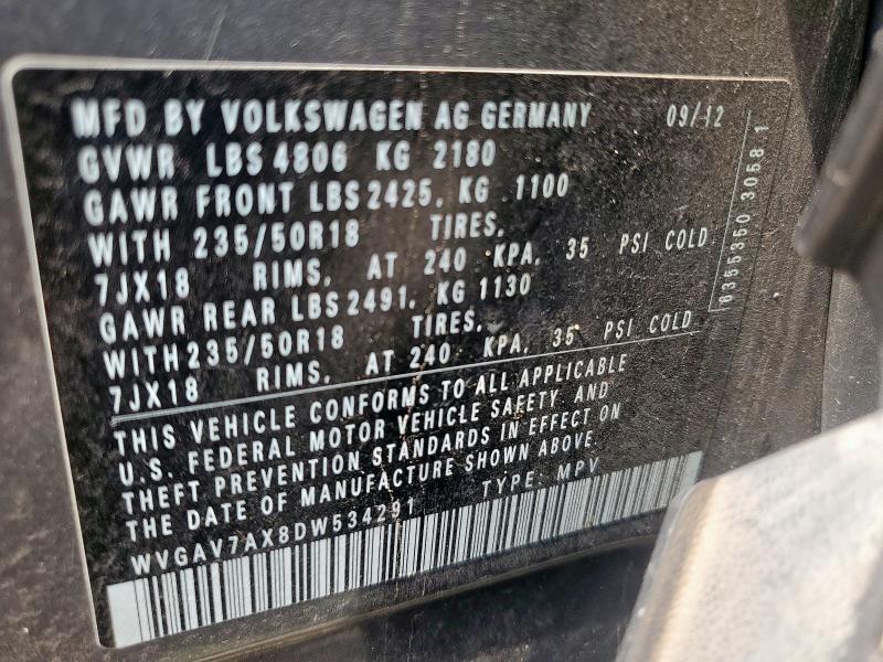 WVGAV7AX8DW534291 - 2013 VOLKSWAGEN TIGUAN S 灰色 照片 13