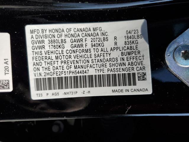 2HGFE2F51PH544847 - 2023 HONDA CIVIC SPORT Қара фото 12