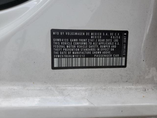 3VWC57BU6LM101212 - 2020 VOLKSWAGEN JETTA S WHITE photo 12