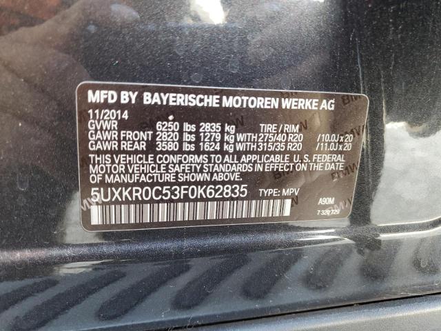 5UXKR0C53F0K62835 - 2015 BMW X5 XDRIVE35I GRAY photo 13