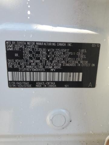 2T3ZFREV1DW004915 - 2013 TOYOTA RAV4 LE WHITE photo 14