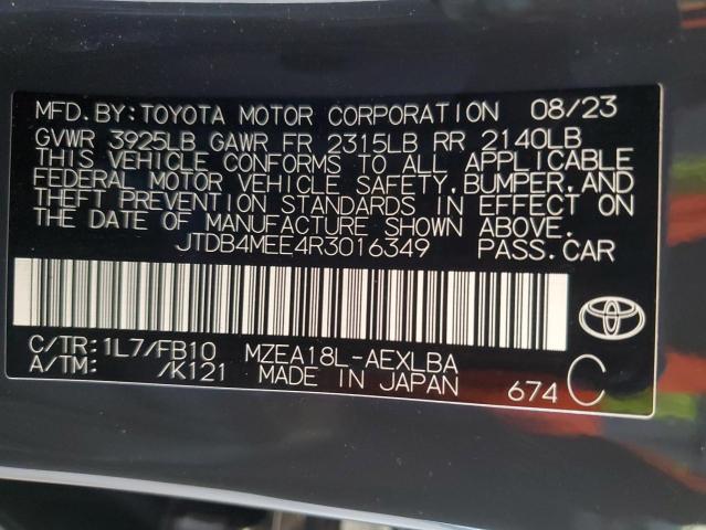 JTDB4MEE4R3016349 - 2024 TOYOTA COROLLA LE გრაფიტი ფოტო 12