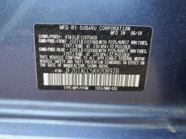 JF2GTACC5KH208978 - 2019 SUBARU CROSSTREK PREMIUM أزرق صورة 12