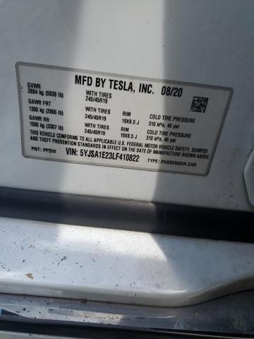 5YJSA1E23LF410822 - 2020 TESLA MODEL S Սպիտակ լուսանկար 12