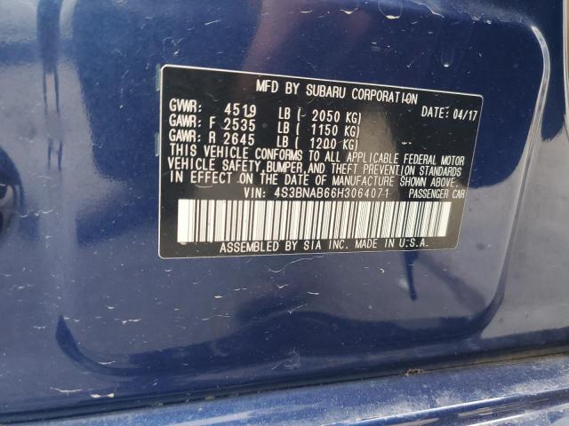 4S3BNAB66H3064071 - 2017 SUBARU LEGACY 2.5I BLUE photo 12