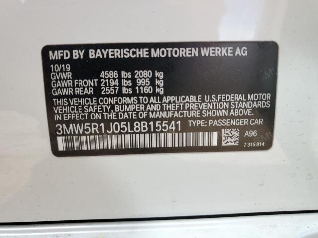 3MW5R1J05L8B15541 - 2020 BMW 330I WHITE photo 12