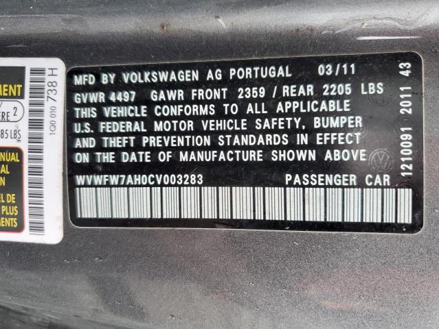 WVWFW7AH0CV003283 - 2012 VOLKSWAGEN EOS LUX Gris foto 12