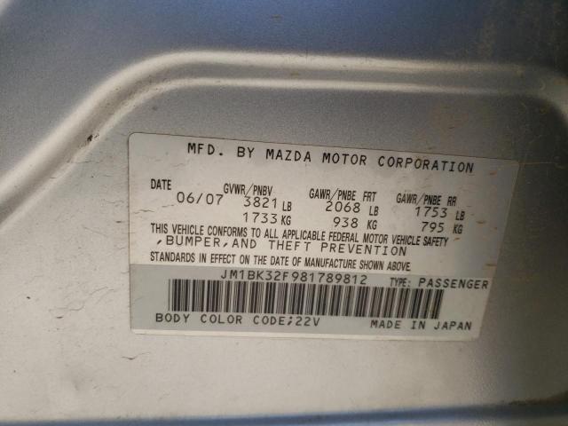 JM1BK32F981789812 - 2008 MAZDA 3 I SILVER photo 13