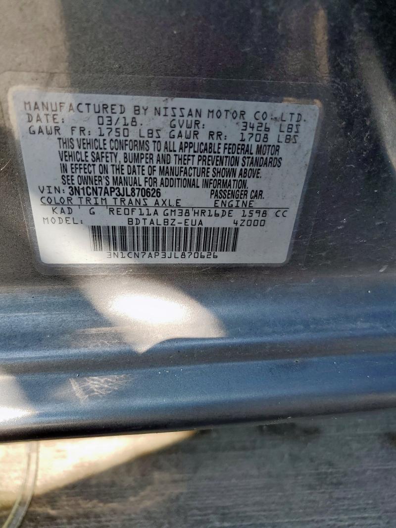 3N1CN7AP3JL870626 - 2018 NISSAN VERSA S 石墨色 照片 13