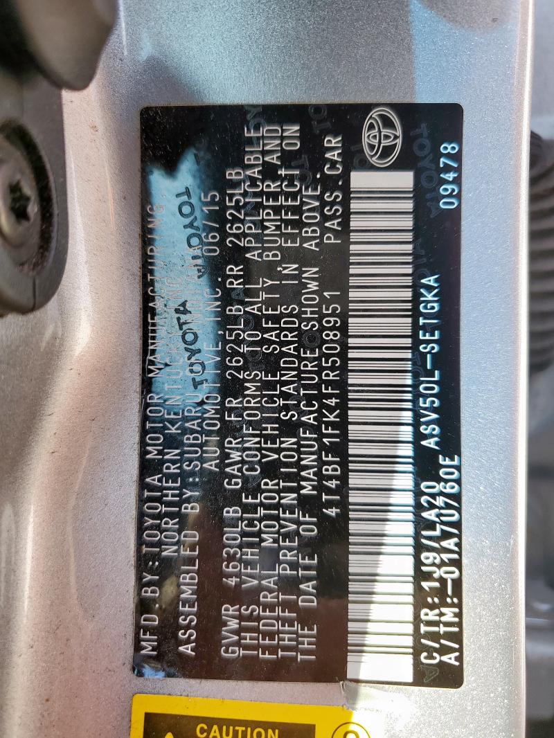 4T4BF1FK4FR508951 - 2015 TOYOTA CAMRY LE SILVER photo 12